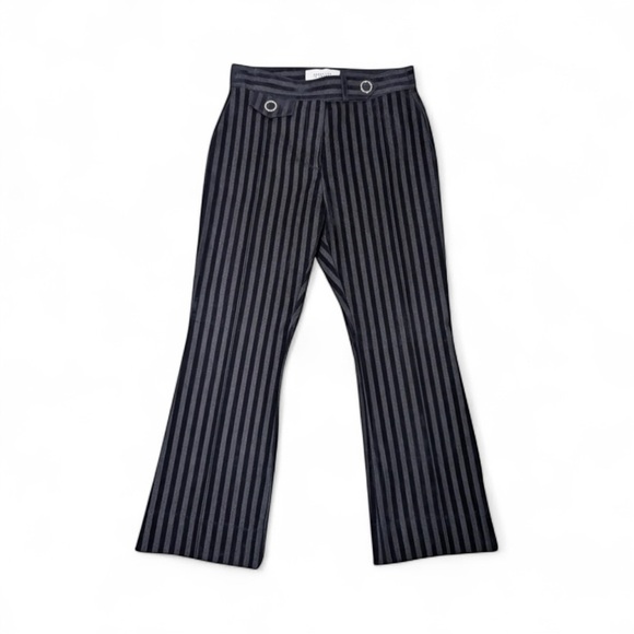 D e r e k  L a m - Navy Velvet & Cotton Striped Crop Flare Trousers Sz 2 - Picture 2 of 6